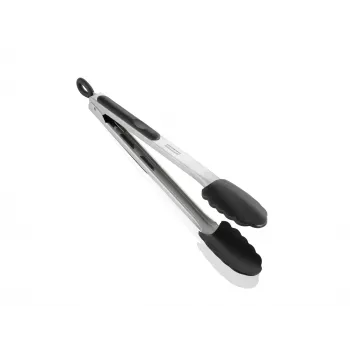 LEIFHEIT Kitchen and Grill Tongs 31cm, Stainless Steel with Silicone Tips, Heat-Resistant to 260°C, Locking Mechanism, Dishwasher Safe