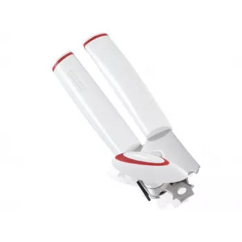 LEIFHEIT Can Opener Lifty Manual Top-Cut with Ergonomic Handle, Stainless Steel Blade, White/Grey