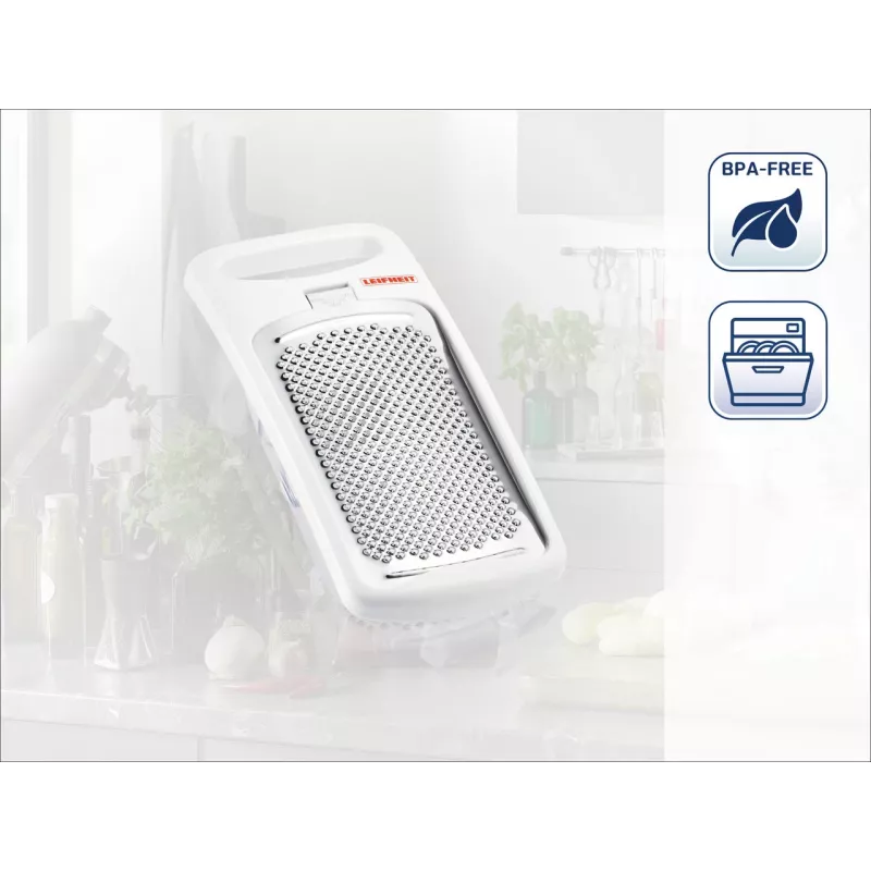 LEIFHEIT Nutmeg Grater, ComfortLine, Stainless Steel Grating, White/Grey, Integrated Storage, Dishwasher Safe
