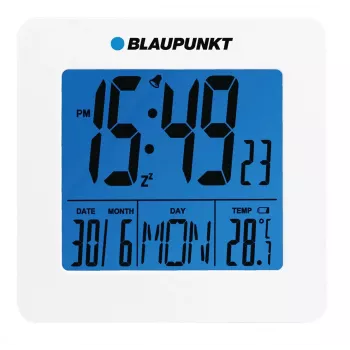 Blaupunkt CL02WH White LED Alarm Clock with FM Radio, Dual Alarm, USB Charging, Temperature Display