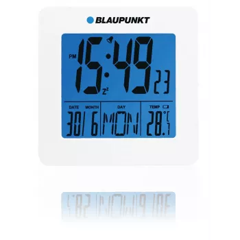 Blaupunkt CL02WH White LED Alarm Clock with FM Radio, Dual Alarm, USB Charging, Temperature Display