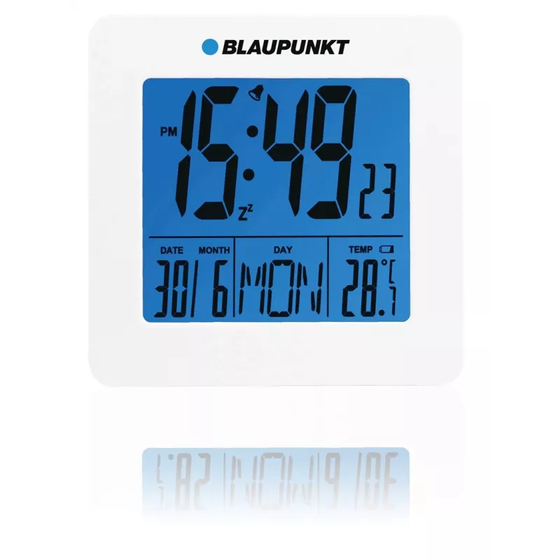 Blaupunkt CL02WH White LED Alarm Clock with FM Radio, Dual Alarm, USB Charging, Temperature Display