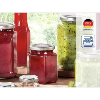 LEIFHEIT Hexagonal Glass Jar 770ml with Airtight Metal Lid