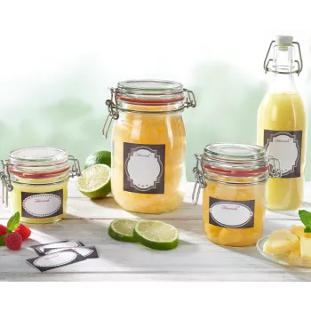 LEIFHEIT Jar Decoration Sticker Set Black & White, 24 Self-Adhesive Labels for Preserving, Spice & Storage Jars