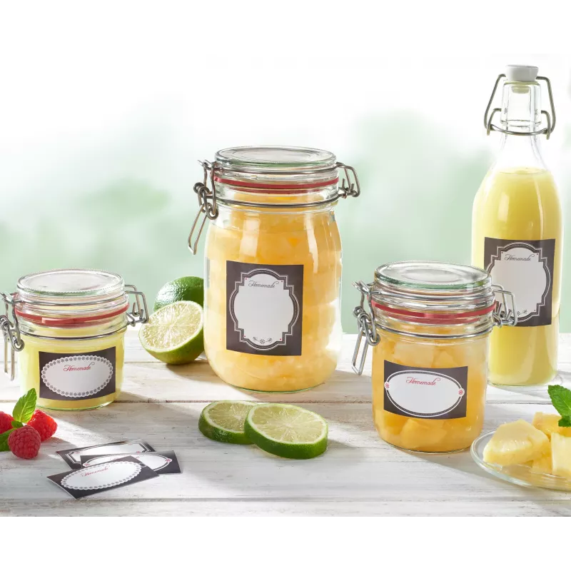 LEIFHEIT Jar Decoration Sticker Set Black & White, 24 Self-Adhesive Labels for Preserving, Spice & Storage Jars