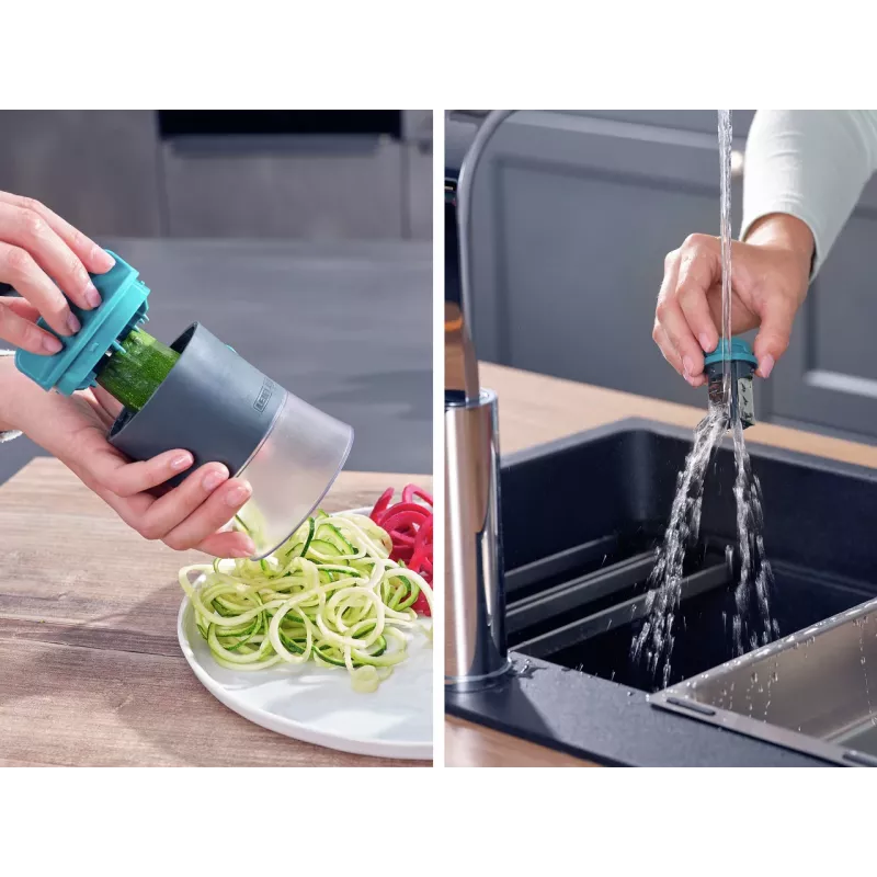 LEIFHEIT Hand-held Spiral Cutter Vegetable Spiralizer Manual 2 Cutting Options White/Green