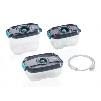 LEIFHEIT Vacuum Container Set for Vacu Power Vacuum Appliances, 3-Piece Borosilicate Glass, 0.5L/1.3L/2.0L, BPA-Free, Stackable