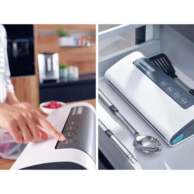 LEIFHEIT Vacu Power 300 Vacuum Sealer - 120W, -0.8 bar, 9L/min, Automatic & Manual, White/Silver