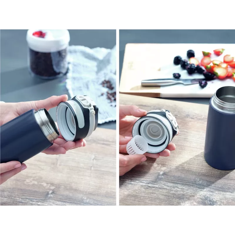 LEIFHEIT Thermos Flip 350 ml Dark Blue Vacuum Insulated Stainless Steel Travel Mug
