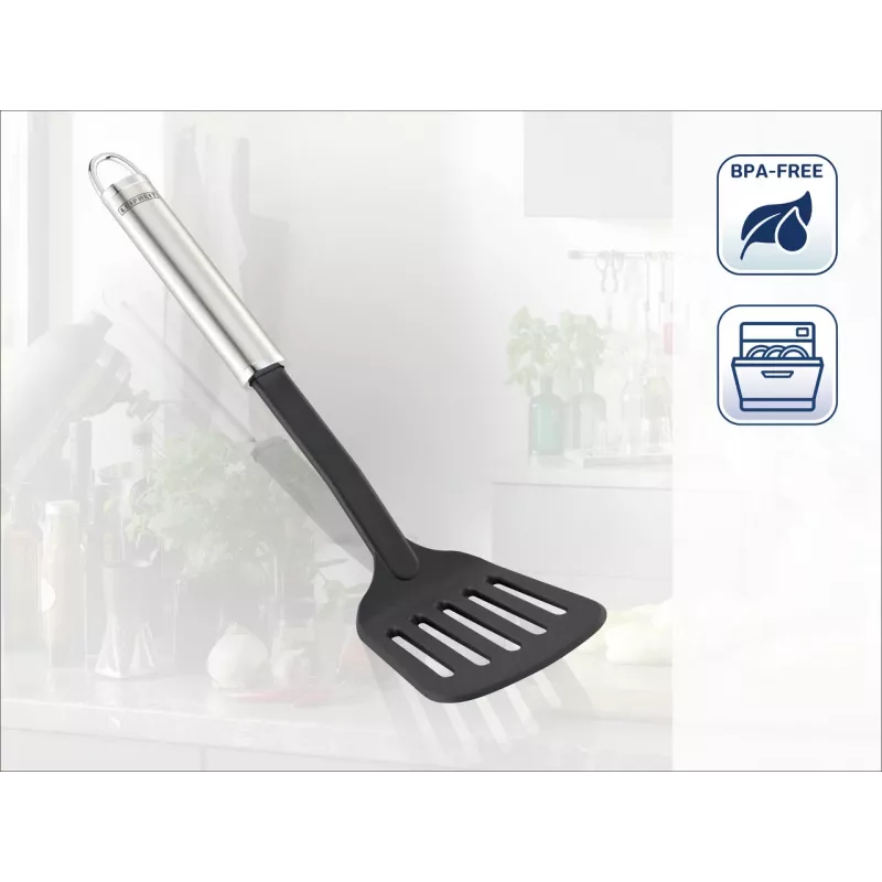 LEIFHEIT Sterling Nylon Spatula with Stainless Steel Handle, 33 cm, Black/Silver