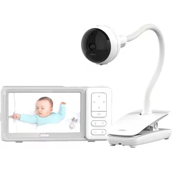 Chillax DM685 Wi-Fi/FHSS Video Baby Monitor with 5 inch Parent Unit, 1080p Camera, Pan-Tilt, Night Vision, Two-Way Talk, Temperature Sensor, Lullabies, White