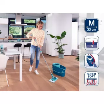 LEIFHEIT Floor Cleaning Set Clean Twist M Ergo with Power Cleaner 1L, Spin Mop System, Green/White