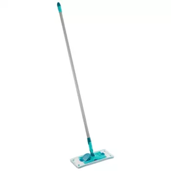 LEIFHEIT POWER CLEAN M Micro Duo Flat Mop with Telescopic Handle, 33cm, Green/White/Grey
