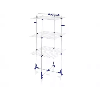 LEIFHEIT Classic Tower 340 Indoor/Outdoor Foldable Clothes Airer, 34 m Drying Length, 3 Levels, White with Blue Accents, 360° Castors