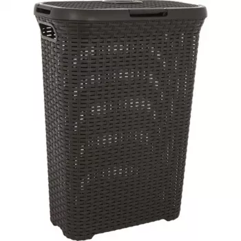 CURVER Style 40L Laundry Box with Hinged Lid, Rattan Effect, Dark Grey