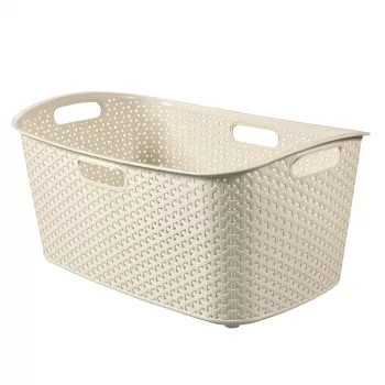 CURVER My Style Laundry Basket 47L Cream Rattan-Effect Rectangular with Handles