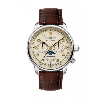 Zeppelin Mediterranee 96365_SET Automatic Watch, 42mm, Green Sunray Dial, Brown Leather and Milanese Mesh Straps