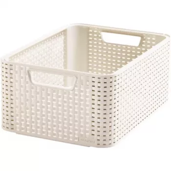 Curver Style M 17L Storage Box with Lid, Rattan Effect, Cream