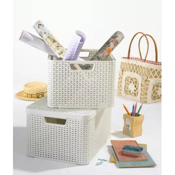 Curver Style M 17L Storage Box with Lid, Rattan Effect, Cream