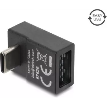 Delock USB 2.0 USB Type-C Male to Easy USB Type-A Female Angled Adapter, Black