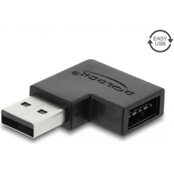 Delock USB 2.0 Type-A Male to Easy USB Type-A Female Adapter, Left-Angled, Black