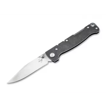 Böker Plus Atlas Clippoint TS D2 Folding Knife, Stonewash Stainless Steel Handle, D2 Blade, Frame Lock, EDC Pocket Knife