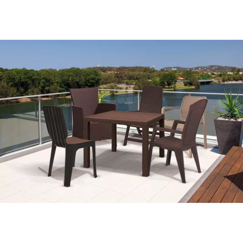 Keter Melody Quartet Garden Table Brown Rectangular Outdoor Dining Table for 6 Persons