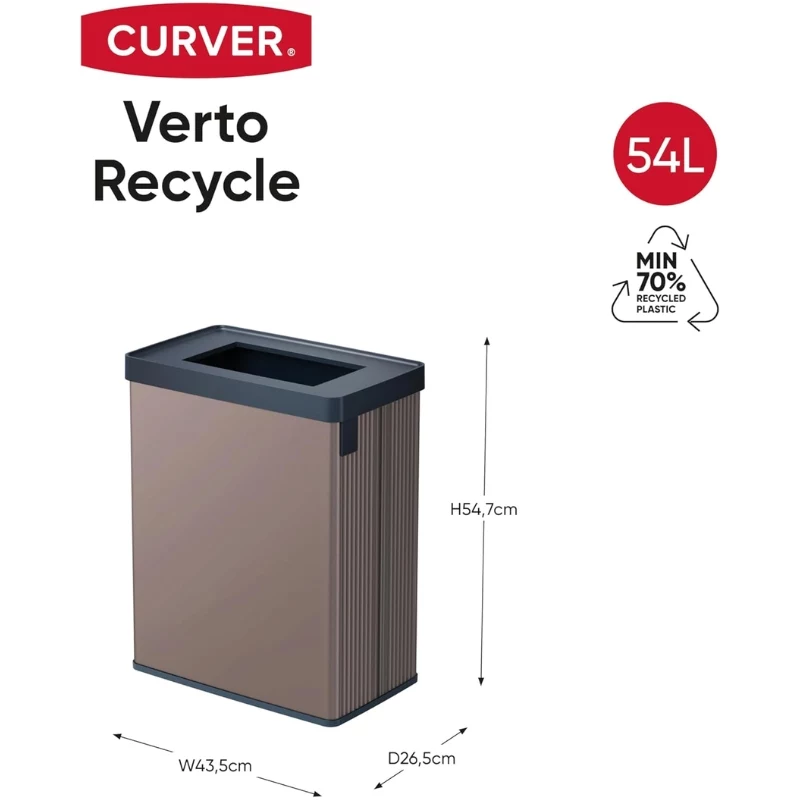 CURVER Rectangular Metallized Waste Bin Verto Recycle 54L Pearl Pink