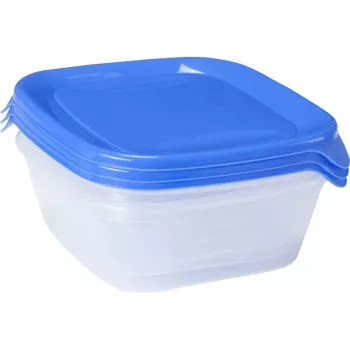 CURVER Fresh&Go Food Bowl Set of 3, 0.8 L Each, Blue, Airtight Lids, BPA-Free, Microwave, Freezer, Dishwasher Safe