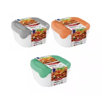 Curver Fresh & Go Food Bowl Set of 3, 0.8 L Each, Rectangular, Airtight Lids, Mixed Colours, BPA-Free
