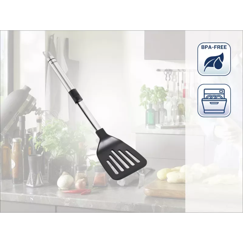 LEIFHEIT ProLine Nylon Spatula with Stainless Steel Handle, 33 cm, Black