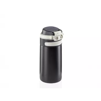 LEIFHEIT Thermo Mug Flip 350 ml Black Vacuum Insulated Travel Mug with Flip-Top Lid