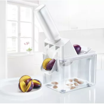 LEIFHEIT Plum Stone Remover – Manual Cherry & Plum Pitter with Stainless Steel Cross-Blade