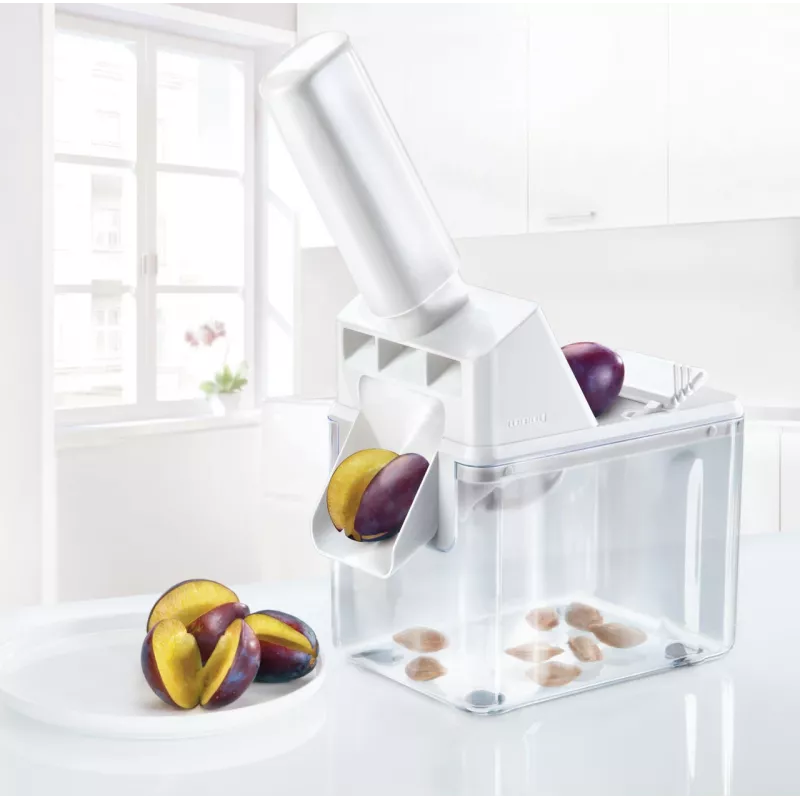LEIFHEIT Plum Stone Remover – Manual Cherry & Plum Pitter with Stainless Steel Cross-Blade