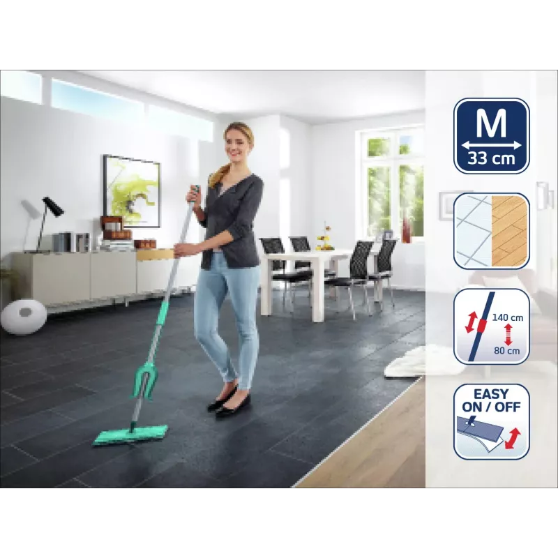 LEIFHEIT Picobello M Micro Duo Floor Wiper with Telescopic Handle, 33 cm Cleaning Width, Green/White