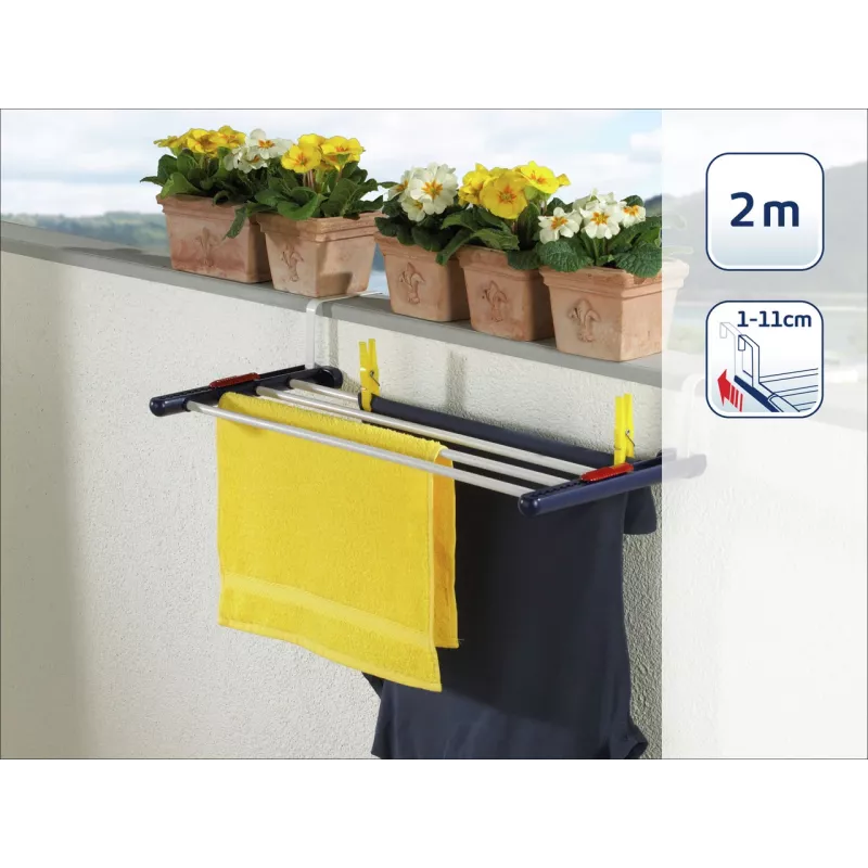 LEIFHEIT Hanging Tumble Dryer Quartett 20, 2m Drying Length, 4 Coated Steel Rods, Foldable, White/Blue