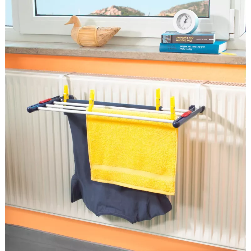 LEIFHEIT Hanging Tumble Dryer Quartett 20, 2m Drying Length, 4 Coated Steel Rods, Foldable, White/Blue