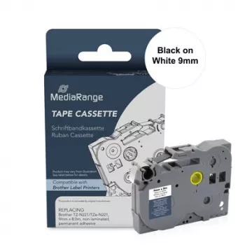 MediaRange Label Tape Cassette for Brother TZ-N221/TZe-NX221, 9mm x 8m, Black on White