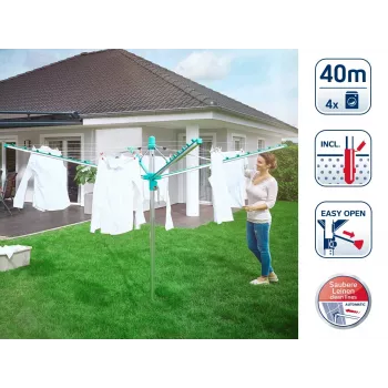 LEIFHEIT Linomatic 400 Easy Rotary Tumble Dryer 40 m, Aluminium, Silver/Blue