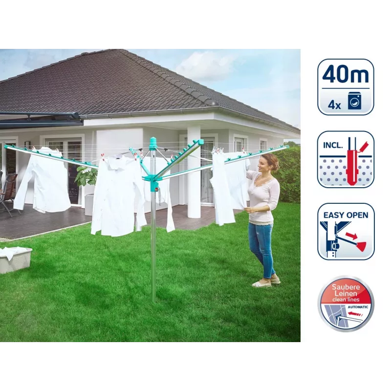 LEIFHEIT Linomatic 400 Easy Rotary Tumble Dryer 40 m, Aluminium, Silver/Blue