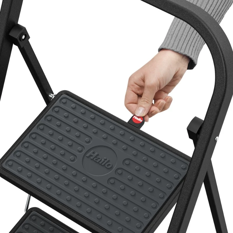 HAILO K44 StandardLine Folding Step Bench, 3 Steps, Safety Handle, Black, 150 kg