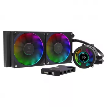 GAMDIAS Chione P3-240U 240mm All-in-One Liquid CPU Cooler with 2.1 inch LCD Display, ARGB Fans, Black
