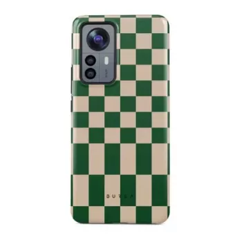 iLike Xiaomi 12 Pro Burga Ivy League Tough Case - Dual-Layer Hybrid Protection, Geometric Green/White/Gold Design