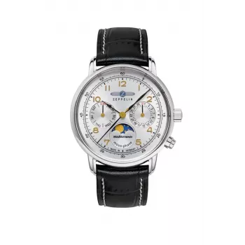 Zeppelin Mediterranee 96371 Ladies' Quartz Watch, 36mm, White Dial, Blue Leather Strap