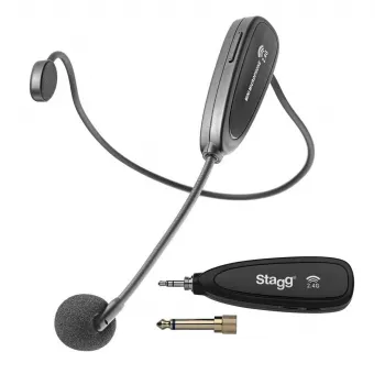 Stagg SUW 12H-BK UHF Wireless Headset System with Bodypack Transmitter and Desktop Receiver, 12 Channels, Black