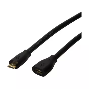 LogiLink CU0121 USB 2.0 Micro-B Male to Micro-B Female Extension Cable, 1 m, Black