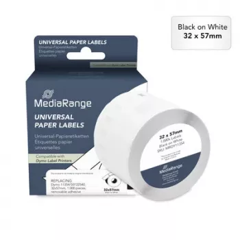 MediaRange Multi-Purpose Paper Labels for Dymo 11354/S0722540, 32 x 57 mm, 1000 Labels, Removable Adhesive, Black on White (MRDY11354)