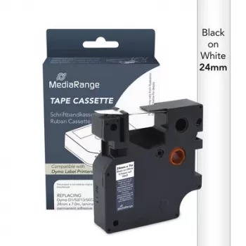 MediaRange Dymo D1 Label Tape Cassette 24mm x 7m Black on White (S0720930/53713)
