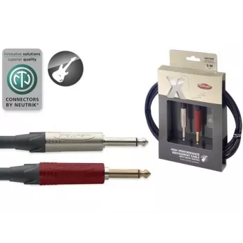 Stagg XGC3SW 3m Instrument Cable with 1/4 inch TS to 1/4 inch TS, Black