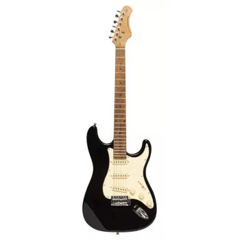 Stagg SES-55 BLK Electric Guitar - Solid Alder Body, Maple Neck, SSS Pickups, Black